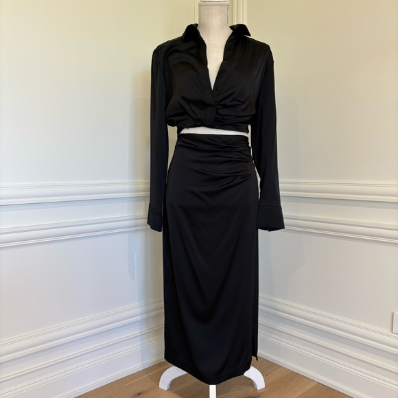 ASTR the Label Black Satin Perry Wrap Tie Perry Shirt & Skirt Set - Picture 5 of 10